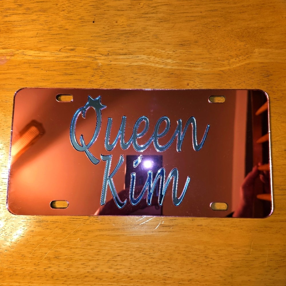 "Queen Kim" 2 toned Pink & Blue Mirrored Personal License Plate 👸